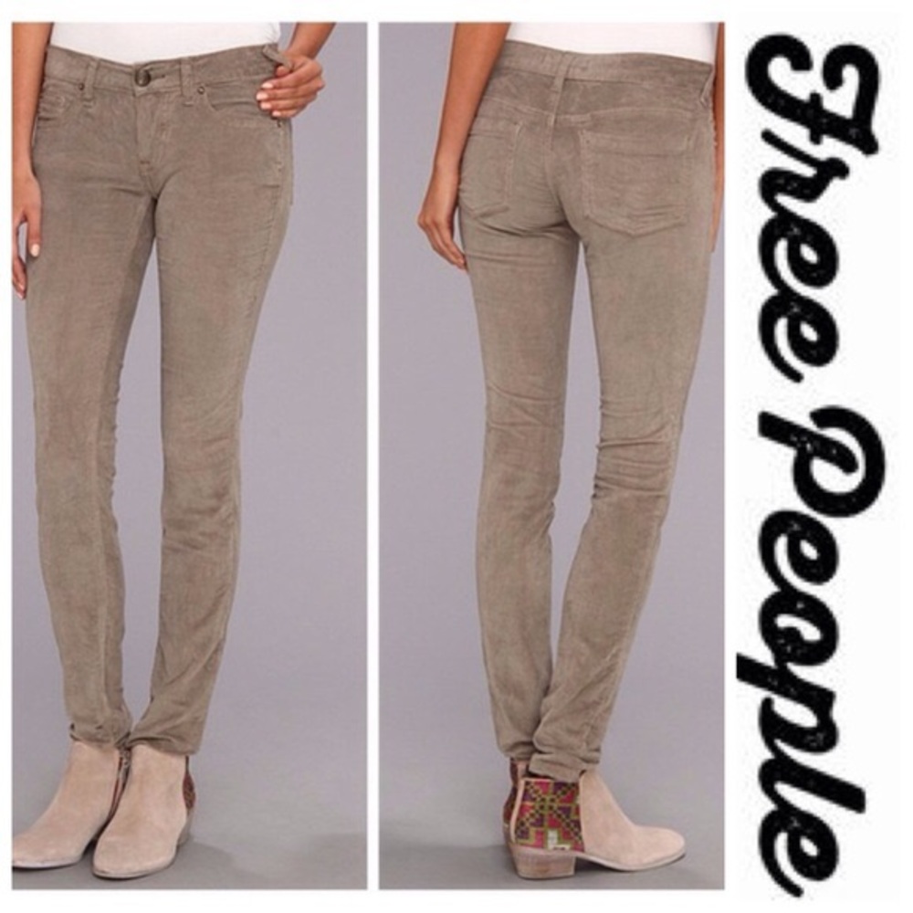Free People Skinny Corduroy Pants in Taupe